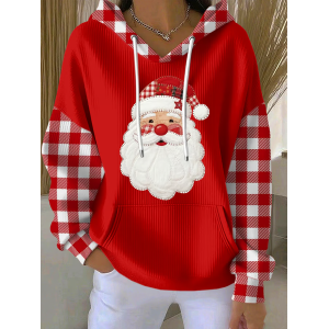 Women Plaid Spring/Fall Printing Long Sleeve Casual Holiday Hoodie