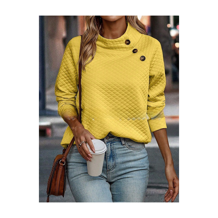 Women Geometric Mock Neck Jacquard Vintage Spring/Fall Long Sleeve Sweatshirt