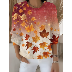 Women Gradient Pattern Winter Vintage Long Sleeve Crew Neck Sweater