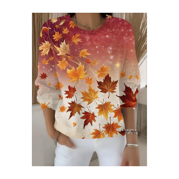 Women Gradient Pattern Winter Vintage Long Sleeve Crew Neck Sweater