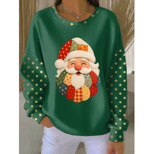 Women Santa Claus Crew Neck Printing Casual Spring/Fall Long Sleeve Sweatshirt