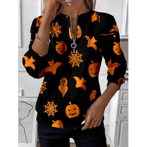Women Halloween Crew Neck Printing Casual Spring/Fall Long Sleeve Sweatshirt