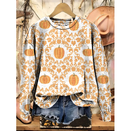 Women Floral Crew Neck Printing Casual Spring/Fall Long Sleeve Sweatshirt