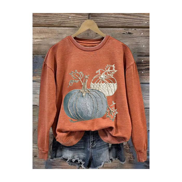 Women Halloween (pumpkin) Crew Neck Printing Casual Spring/Fall Long Sleeve Sweatshirt