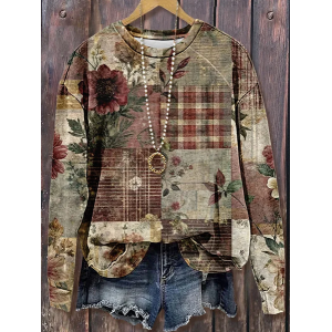 Women Floral Crew Neck Printing Casual Spring/Fall Long Sleeve Sweatshirt
