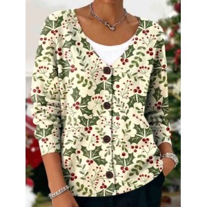 Women Floral Long Sleeve V Neck Casual Spring/Fall Cardigan Outerwear