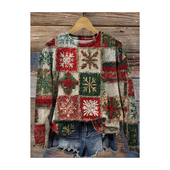 Women Christmas Crew Neck Printing Casual Spring/Fall Long Sleeve Sweatshirt