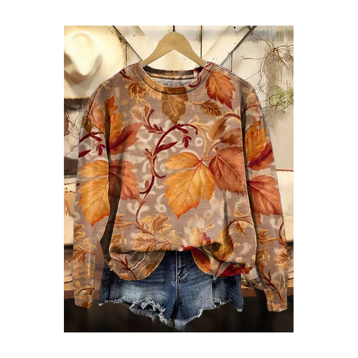 Women Maple Leaf Crew Neck Printing Casual Spring/Fall Long Sleeve Sweatshirt