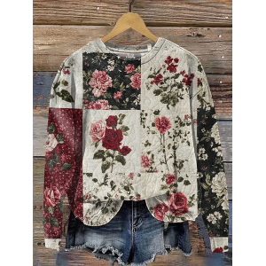 Women Floral Crew Neck Printing Casual Spring/Fall Long Sleeve Sweatshirt