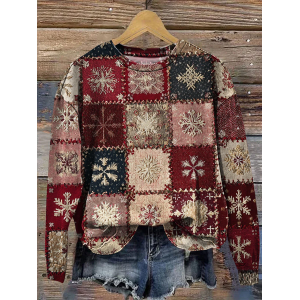Women Christmas Crew Neck Printing Casual Spring/Fall Long Sleeve Sweatshirt