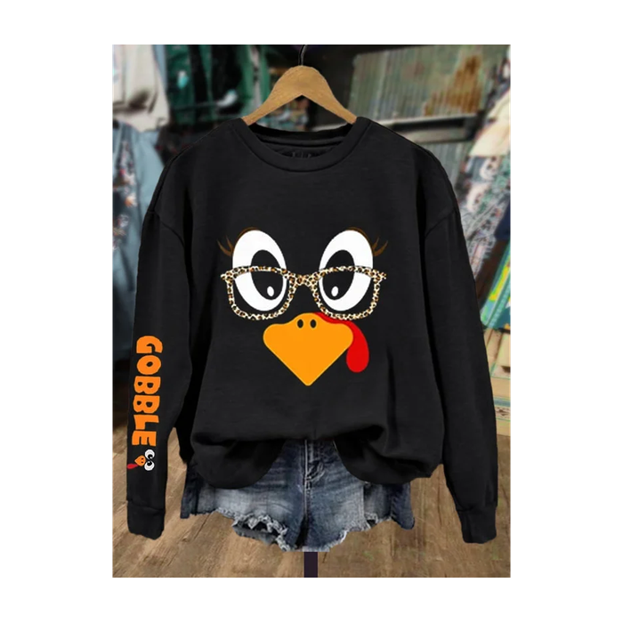 Women Turkey Crew Neck Printing Casual Spring/Fall Long Sleeve Sweatshirt