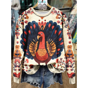 Women Turkey Crew Neck Printing Casual Spring/Fall Long Sleeve Sweatshirt