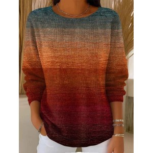 Women Abstract Printing Spring/Fall Casual Long Sleeve Crew Neck Sweater
