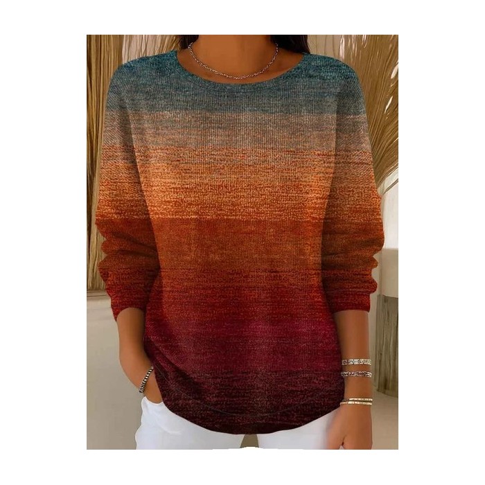 Women Abstract Printing Spring/Fall Casual Long Sleeve Crew Neck Sweater