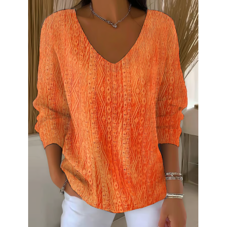 Women Abstract Long Sleeve Tee T-shirt V Neck Printing Casual Spring/Fall Top