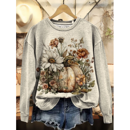 Women Floral Crew Neck Printing Casual Spring/Fall Long Sleeve Sweatshirt