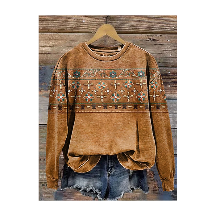 Women Floral Crew Neck Printing Casual Spring/Fall Long Sleeve Sweatshirt