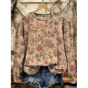 Women Floral Crew Neck Printing Casual Spring/Fall Long Sleeve Sweatshirt