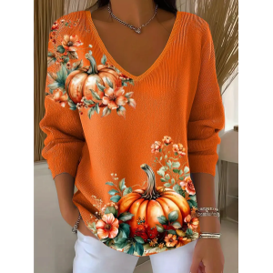 Women Floral Long Sleeve Tee T-shirt V Neck Printing Casual Spring/Fall Top