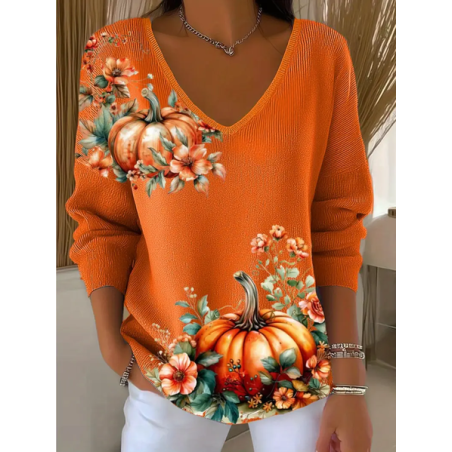 Women Floral Long Sleeve Tee T-shirt V Neck Printing Casual Spring/Fall Top
