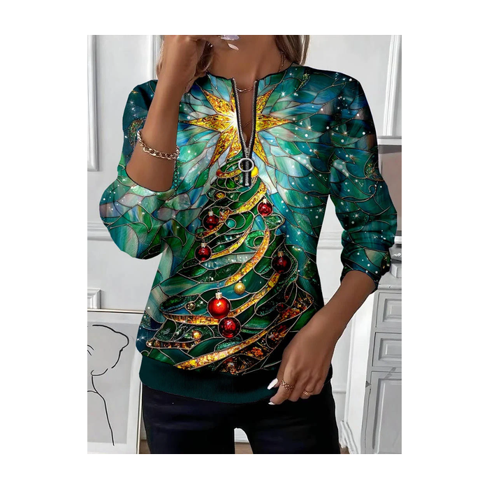 Women Christmas Crew Neck Printing Casual Spring/Fall Long Sleeve Sweatshirt