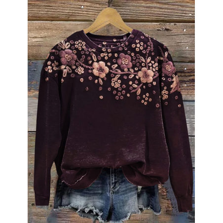 Women Floral Crew Neck Printing Casual Spring/Fall Long Sleeve Sweatshirt