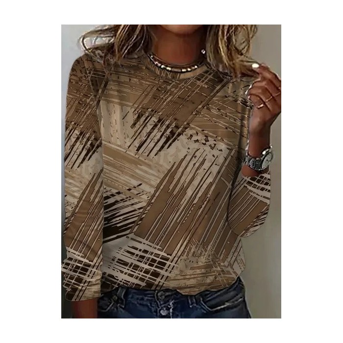 Women Abstract Long Sleeve Tee T-shirt Crew Neck Printing Casual Spring/Fall Graphic Tee Top