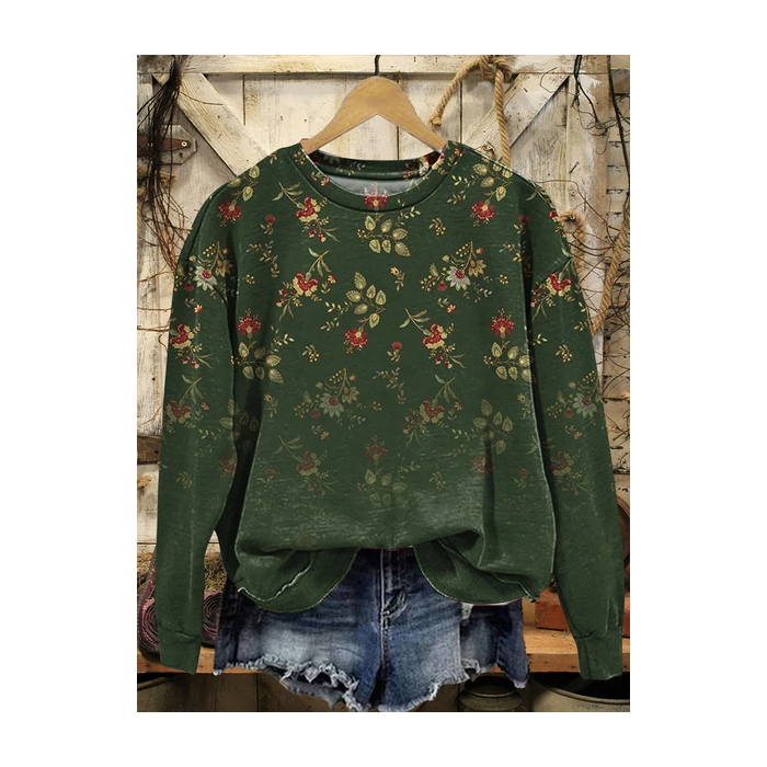 Women Floral Crew Neck Printing Casual Spring/Fall Long Sleeve Sweatshirt