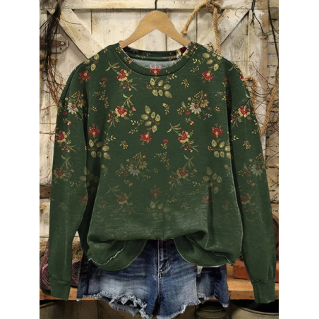 Women Floral Crew Neck Printing Casual Spring/Fall Long Sleeve Sweatshirt
