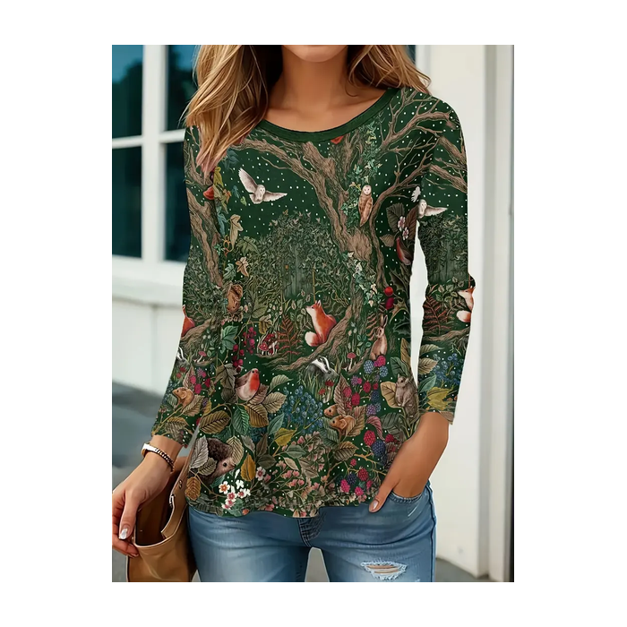 Women Floral Long Sleeve Tee T-shirt Crew Neck Printing Casual Spring/Fall Graphic Tee Top