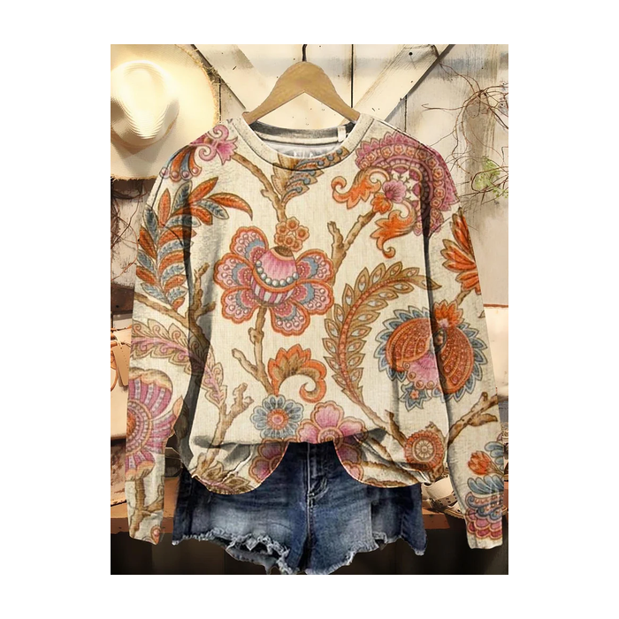 Women Floral Crew Neck Printing Casual Spring/Fall Long Sleeve Sweatshirt