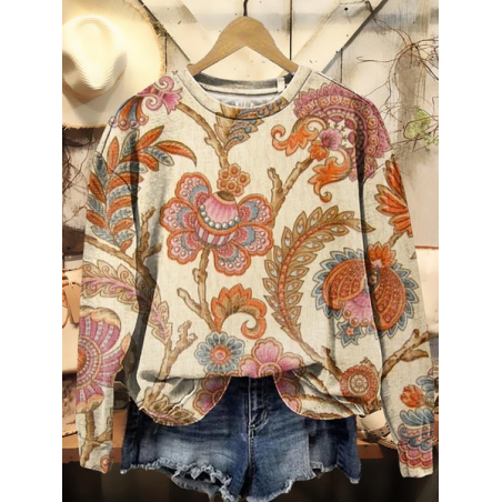 Women Floral Crew Neck Printing Casual Spring/Fall Long Sleeve Sweatshirt