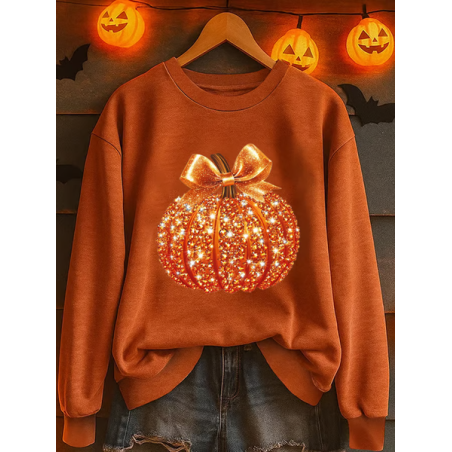 Women Halloween (pumpkin) Crew Neck Printing Casual Spring/Fall Long Sleeve Sweatshirt