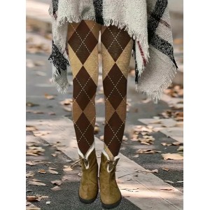 Women Plaid Casual All Season Printing Long Leggings