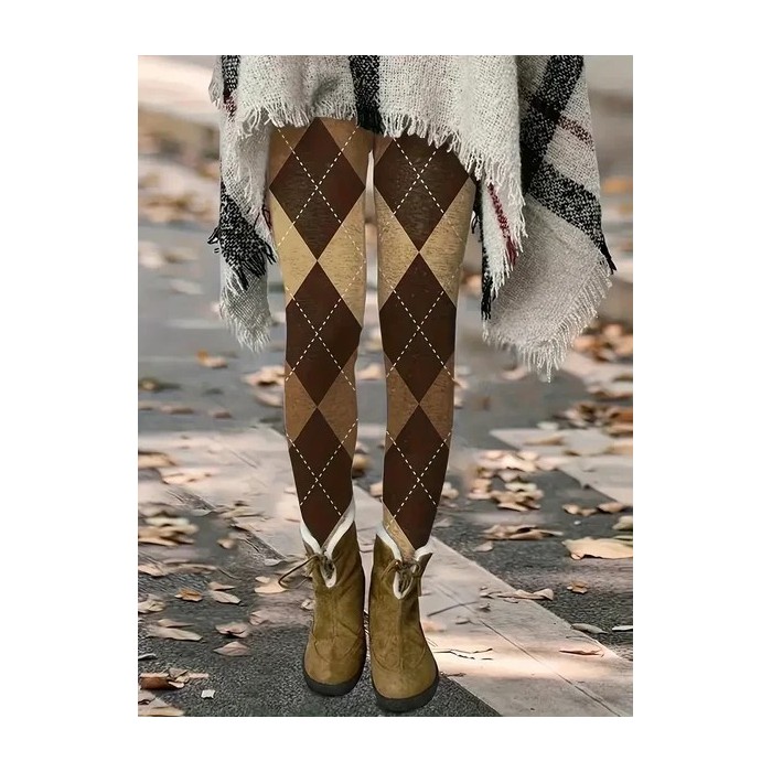 Women Plaid Casual All Season Printing Long Leggings