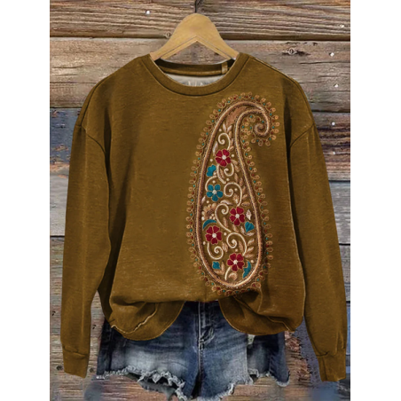 Women Floral Crew Neck Printing Casual Spring/Fall Long Sleeve Sweatshirt
