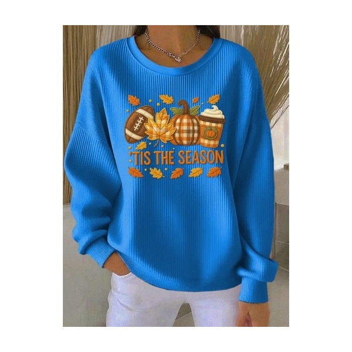 Women Maple Leaf Crew Neck Casual Spring/Fall Long Sleeve Sweatshirt