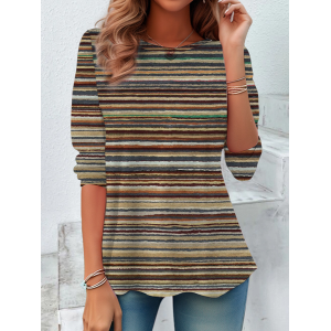 Women Striped Long Sleeve Tee T-shirt Crew Neck Casual Spring/Fall Tunic Top