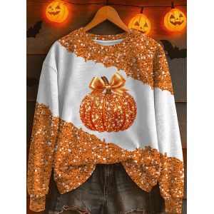 Women Halloween (pumpkin) Crew Neck Printing Casual Spring/Fall Long Sleeve Sweatshirt