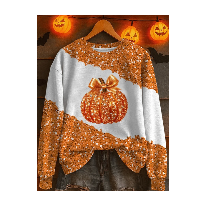 Women Halloween (pumpkin) Crew Neck Printing Casual Spring/Fall Long Sleeve Sweatshirt
