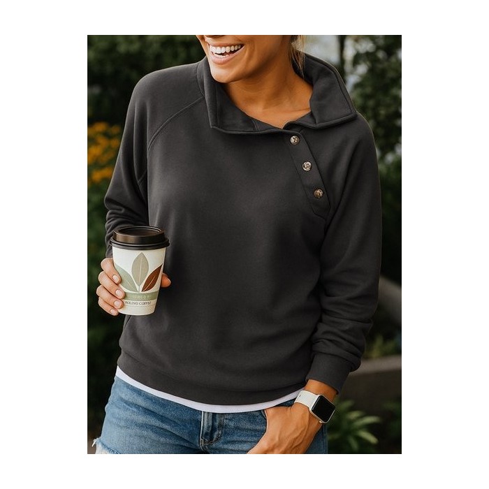 Women Plain Asymmetrical Collar Split Joint Vintage Spring/Fall Long Sleeve Sweatshirt