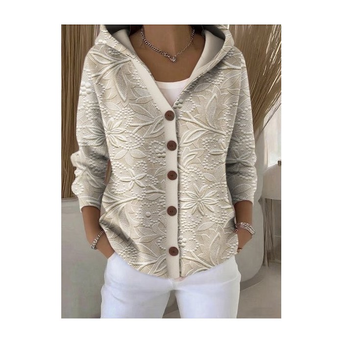 Women Floral Long Sleeve Hoodie Casual Spring/Fall Cardigan Outerwear