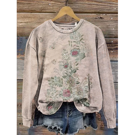 Women Floral Crew Neck Printing Casual Spring/Fall Long Sleeve Sweatshirt