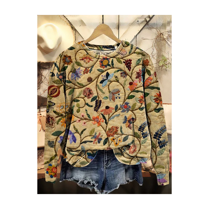 Women Floral Crew Neck Printing Casual Spring/Fall Long Sleeve Sweatshirt
