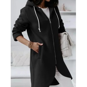 Women Spring/Fall Outerwear Vintage Split Joint Plain Long Sleeve Hoodie Jacket
