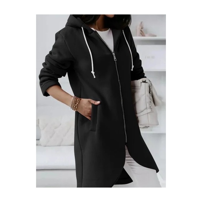 Women Spring/Fall Outerwear Vintage Split Joint Plain Long Sleeve Hoodie Jacket