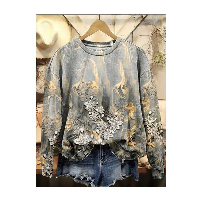 Women Floral Crew Neck Printing Casual Spring/Fall Long Sleeve Sweatshirt