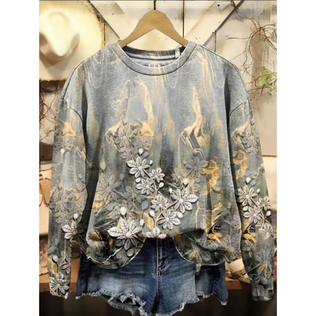 Women Floral Crew Neck Printing Casual Spring/Fall Long Sleeve Sweatshirt