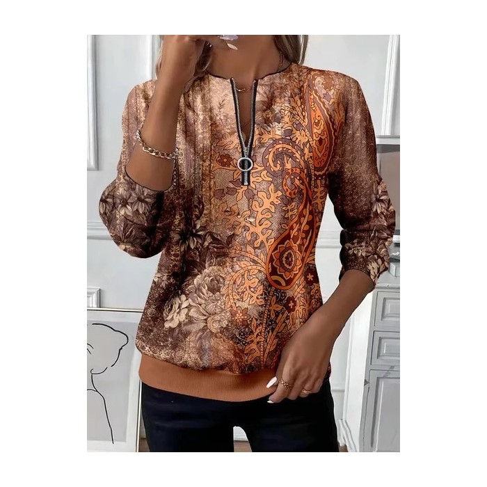 Women Floral Crew Neck Printing Casual Spring/Fall Long Sleeve Sweatshirt