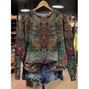 Women Floral Crew Neck Printing Casual Spring/Fall Long Sleeve Sweatshirt